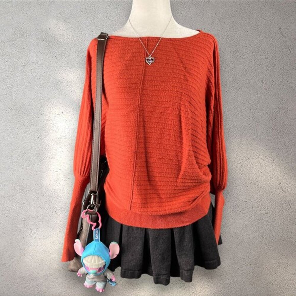 Belldini Dolman Sleeve Textured Sweater Top Women’s M Orange Knit Soft Viscose